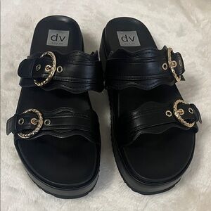 DV by Dolce Vita Black Sandals with Gold Accents